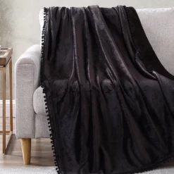 The Nesting Company Walnut Flannel Pompom 50" x 70" Throw