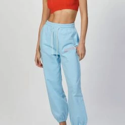 Msgm Slogan Print Track Pant in Light Blue - women