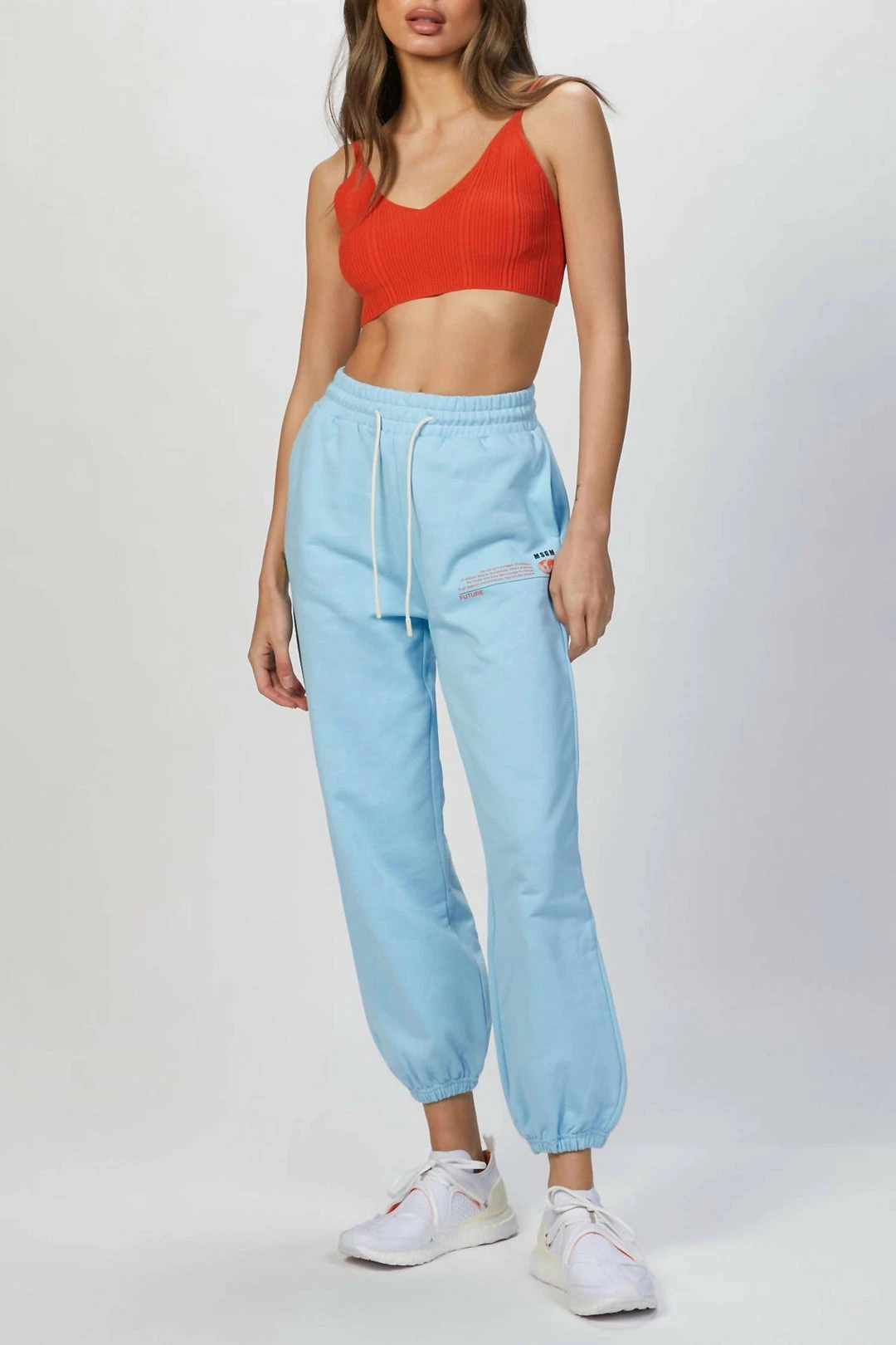 Msgm Slogan Print Track Pant in Light Blue - women 3 Msgm Slogan Print Track Pant in Light Blue - women