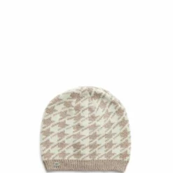 Soia&Kyo Houndstooth Pattern Rib Knit Hat in Fawn - women