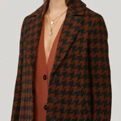 Soia&Kyo Houndstooth Pattern Rib Knit Hat in Russet - women