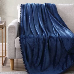 The Nesting Company Walnut Flannel Pompom 50" x 70" Throw