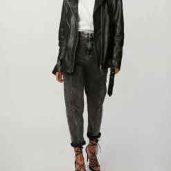 Zeynep Arcay Oversized Leather Biker Jacket in Black - women