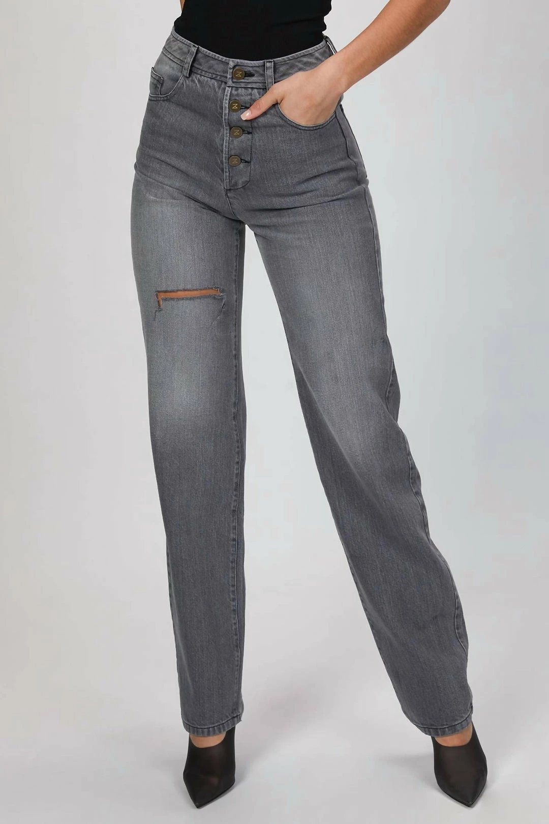 Zeynep Arcay Vintage Cut Denim Pants in Grey - women 7 Zeynep Arcay Vintage Cut Denim Pants in Grey - women - Image 5