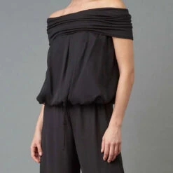 Lola & Sophie Silky Jersey Off-Shoulder Top in Black - women