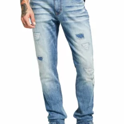 Heroes Motors Mens Distressed Slim Straight Leg Jeans