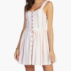 Roxy Sunlit Twist Dress in Snow White Sunrise Stripe - women