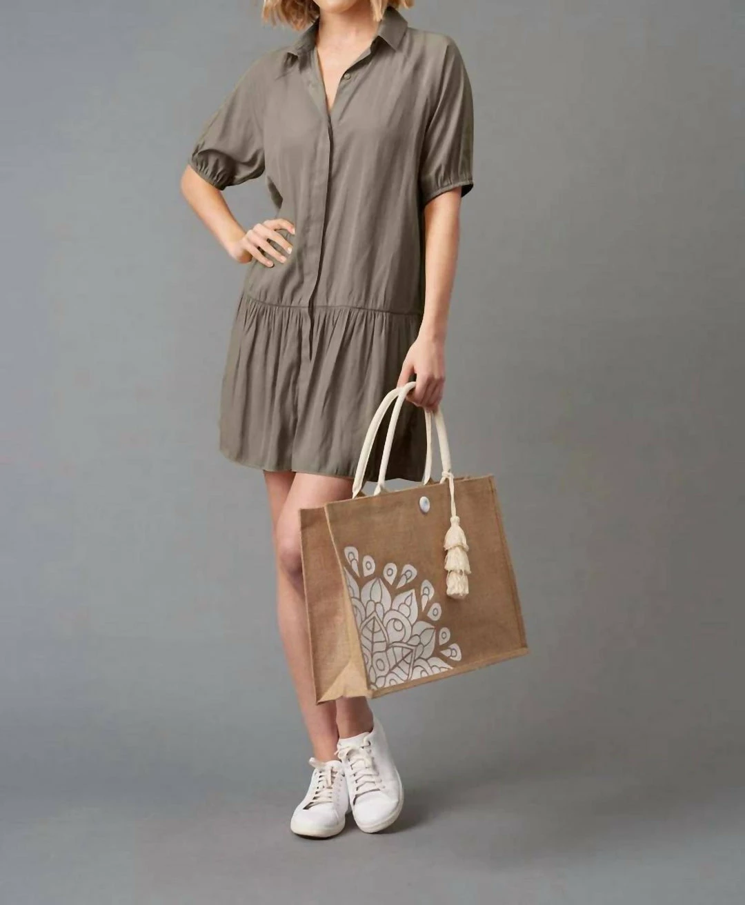 Lola & Sophie Short Sleeve Shirt Dress in Olive - women 3 Lola & Sophie Short Sleeve Shirt Dress in Olive - women