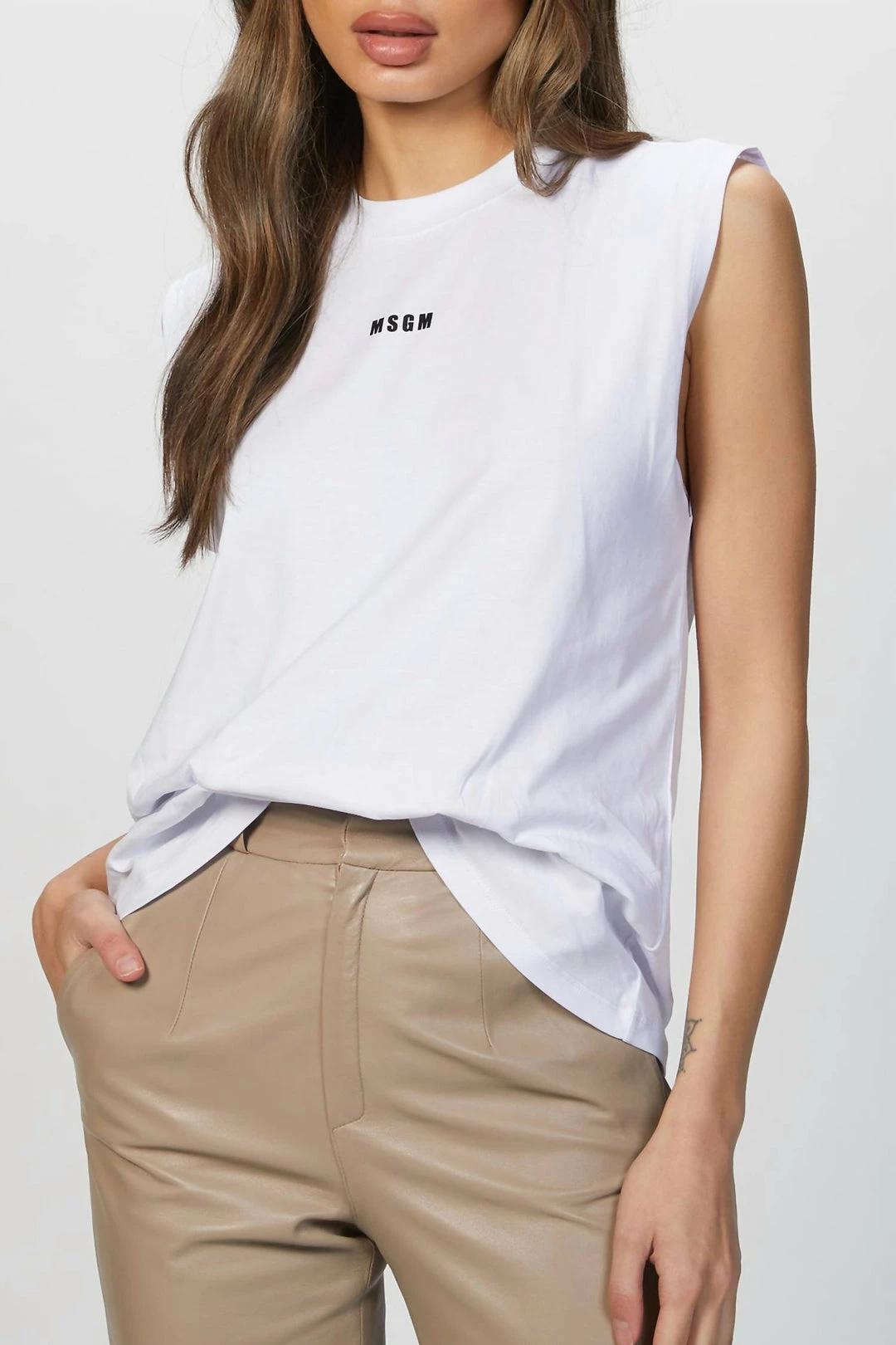 Msgm Micro-Logo Crew Neck Tank Top in White - women 6 Msgm Micro-Logo Crew Neck Tank Top in White - women - Image 4