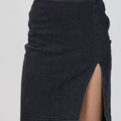 Zeynep Arcay Stretch Denim Slit Skirt in Grey - women -Shop Premium Outlets Sales 6075b3db1df6492780845e4977de76b7 1080x