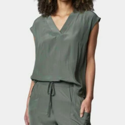 Lola & Sophie V-Neck Tank in Olive Green - women