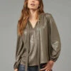 Lola & Sophie Foil Vegan Leather Top in Sage/Olive - women