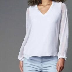 Lola & Sophie Chiffon V-Neck Kimono Top in White - women