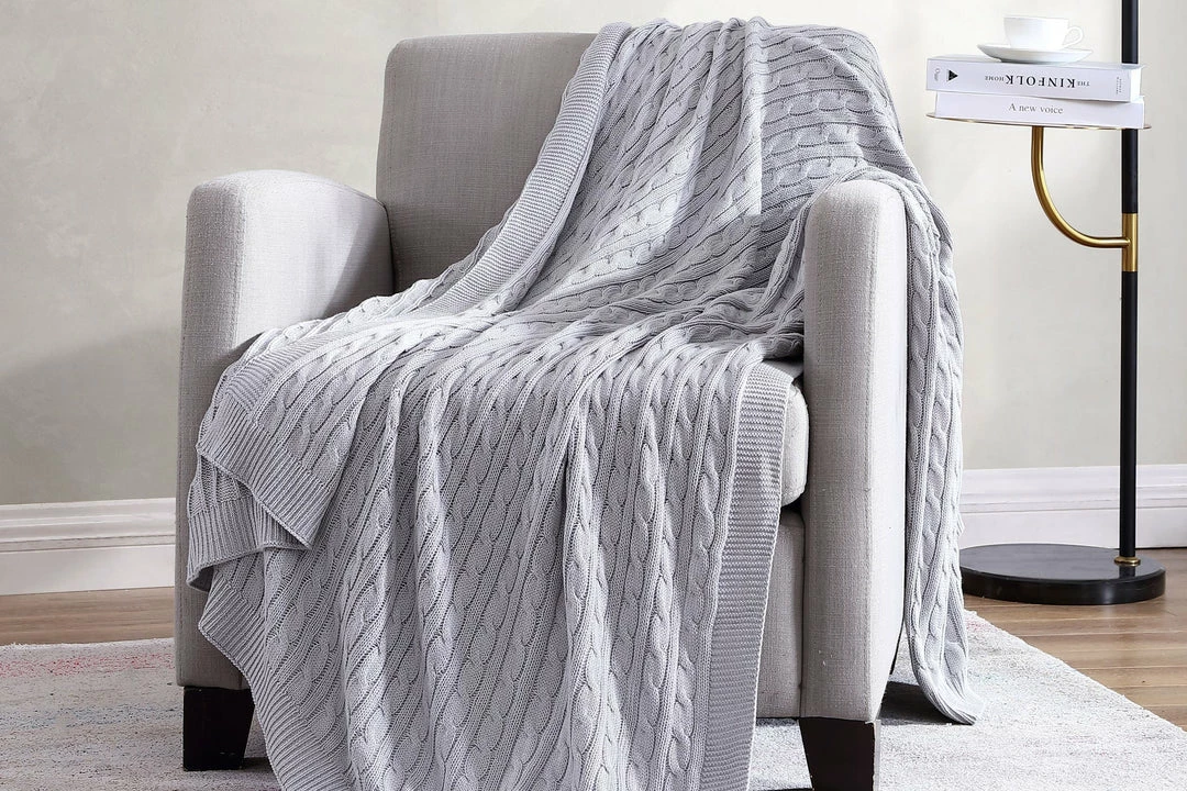 The Nesting Company Oak 100% Cotton Cable Knitted 50" x 70" Throw 3 The Nesting Company Oak 100% Cotton Cable Knitted 50" x 70" Throw