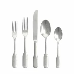 Fortessa Ashton Antiqued Flatware 5 Piece Place Setting, Stainless Steel