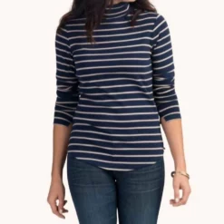 Hatley Navy And Camel Stripes Turtleneck in Navy & Camel - women