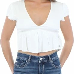 Roxy Womens V-Neck Ruffle Cropped