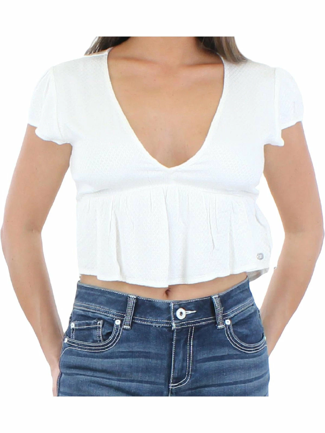 Roxy Womens V-Neck Ruffle Cropped 3 Roxy Womens V-Neck Ruffle Cropped