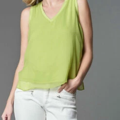 Lola & Sophie Chiffon V Neck Tank in Citron - women