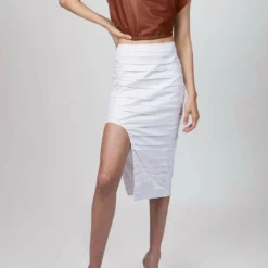 Zeynep Arcay Ruched Midi Skirt in White - women