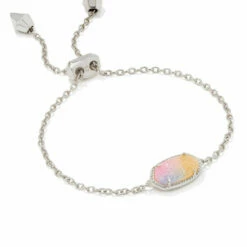 Kendra Scott Elaina Delicate Chain Bracelet in Rhodium/Pink Watercolor - women