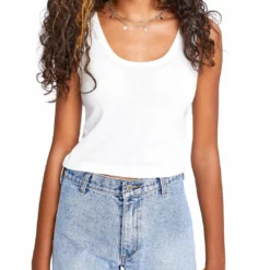 Sundown by Splendid Juniors Del Ray Womens Cropped Contrast Trim Tank Top