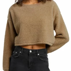 Sundown by Splendid Ashley Womens Ribbed Trim Crop Pullover Sweater