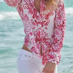 Cino Porcelain Button Down Shirt in Paisley Pink - women