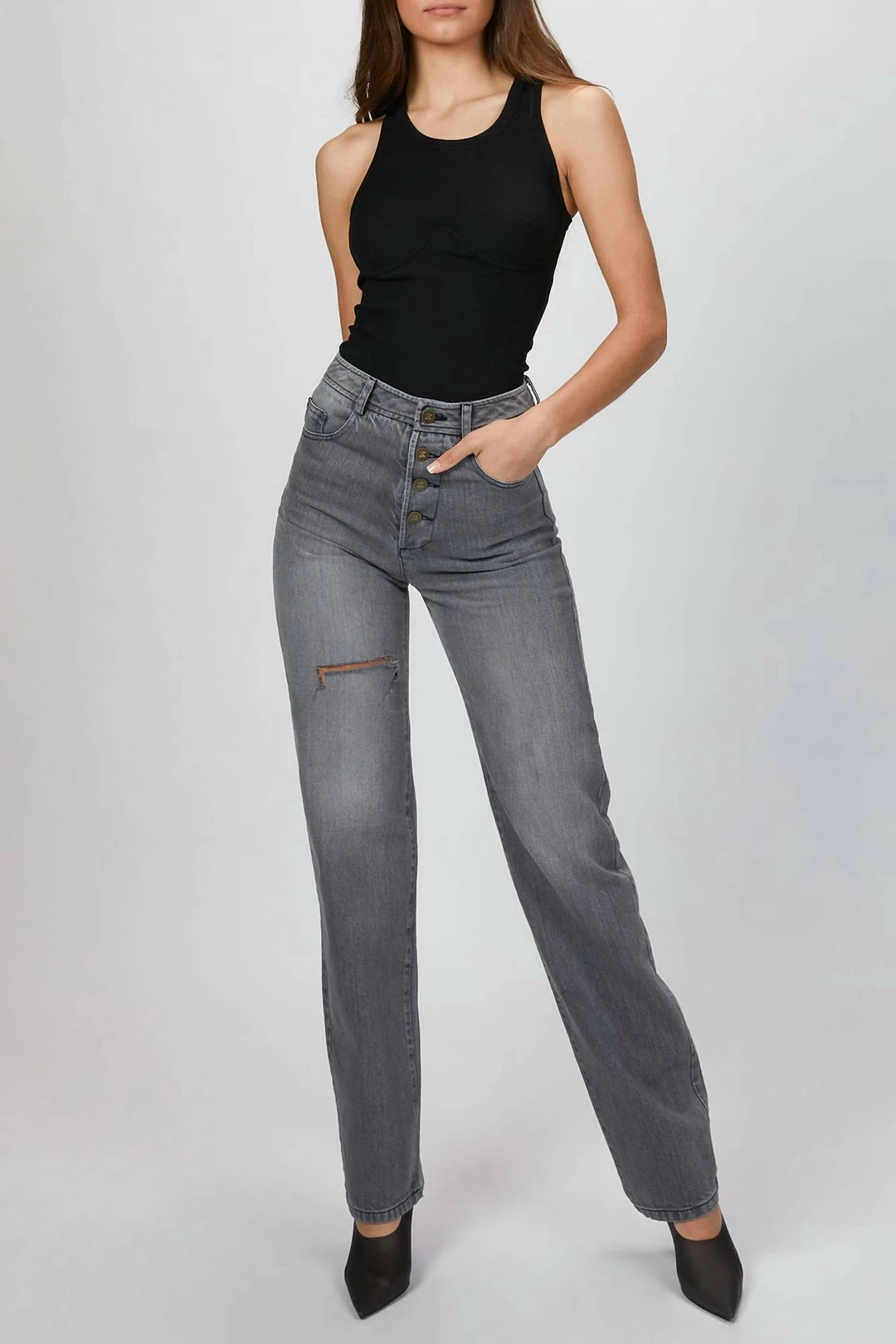 Zeynep Arcay Vintage Cut Denim Pants in Grey - women 3 Zeynep Arcay Vintage Cut Denim Pants in Grey - women