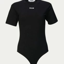 Msgm Logo-Print Short Sleeve Bodysuit in Black - women