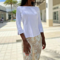 Lola & Sophie Boat Neck T-Shirt in White - women