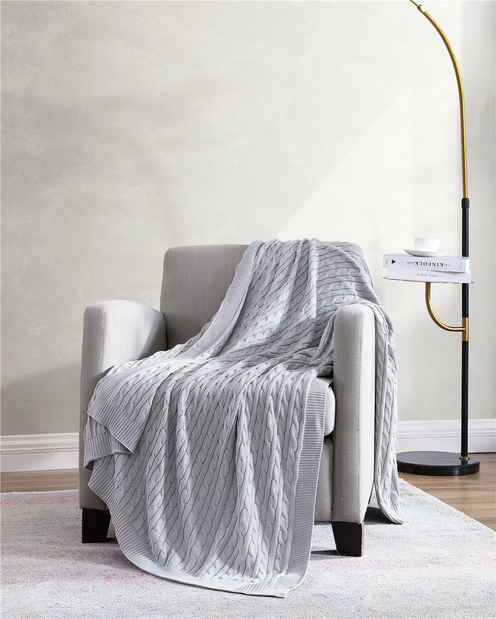 The Nesting Company Oak 100% Cotton Cable Knitted 50" x 70" Throw 6 The Nesting Company Oak 100% Cotton Cable Knitted 50" x 70" Throw - Image 4