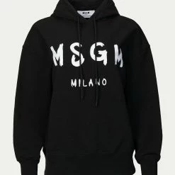 Msgm Logo Print Drawstring Hoodie in Black - women