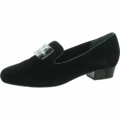 Ros Hommerson Womens Suede Embellished Smoking Loafers