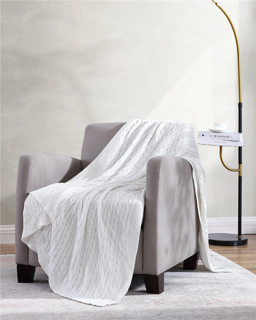 The Nesting Company Oak 100% Cotton Cable Knitted 50" x 70" Throw 6 The Nesting Company Oak 100% Cotton Cable Knitted 50" x 70" Throw - Image 4