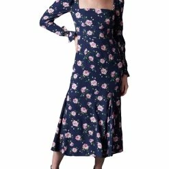 Sau Lee Marianne Womens Floral Puff Sleeve Midi Dress