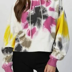 Msgm Tie-Dye Hoodie in White Multi - women