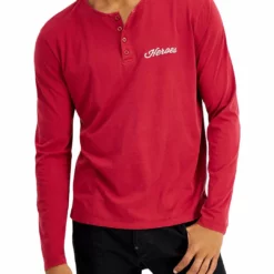 Heroes Motors Classic Rolling Guitar Mens Cotton Long Sleeves Henley Shirt