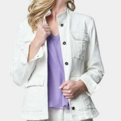 Lola & Sophie Stretch Twill Utility Jacket in White - women