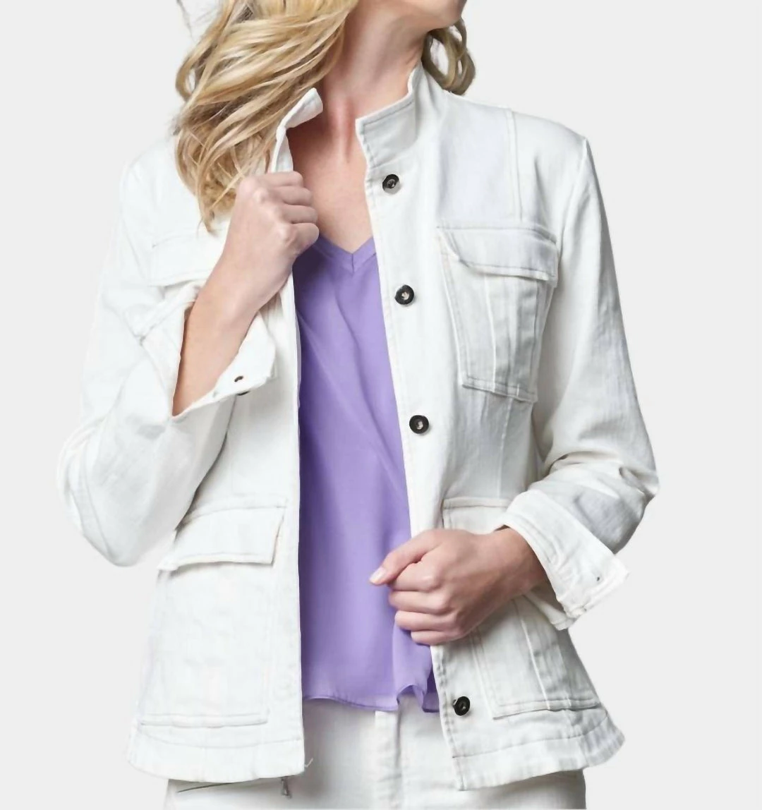 Lola & Sophie Stretch Twill Utility Jacket in White - women 3 Lola & Sophie Stretch Twill Utility Jacket in White - women